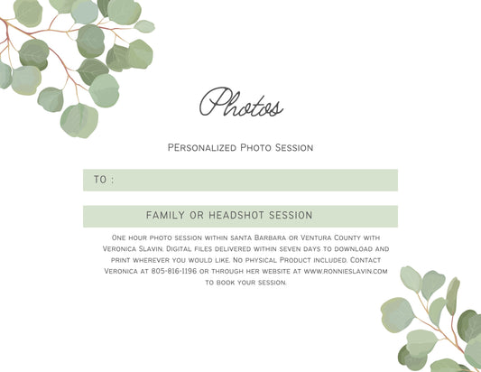 Custom Photography Session with Veronica Slavin with limited time special pricing.